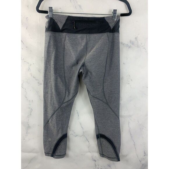 Lululemon Run Inspire Mesh Sz 8 Back Zipper Inseam Gray Legging Ankle Cropped - Picture 6 of 11